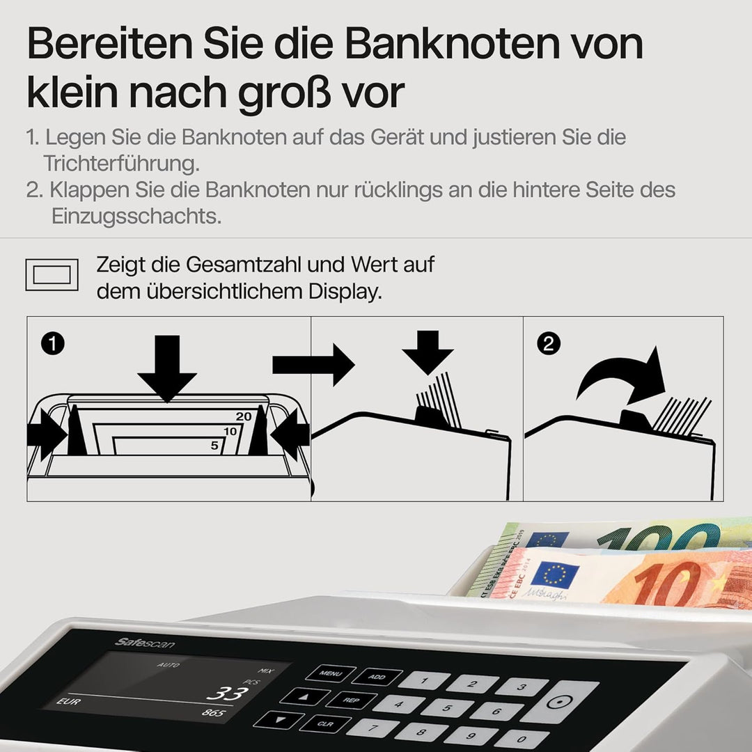 Safescan 2465-S - Banknotenzähler für gemischte Geldscheine, mit 7-facher Falschgeldprüfung & TP-230