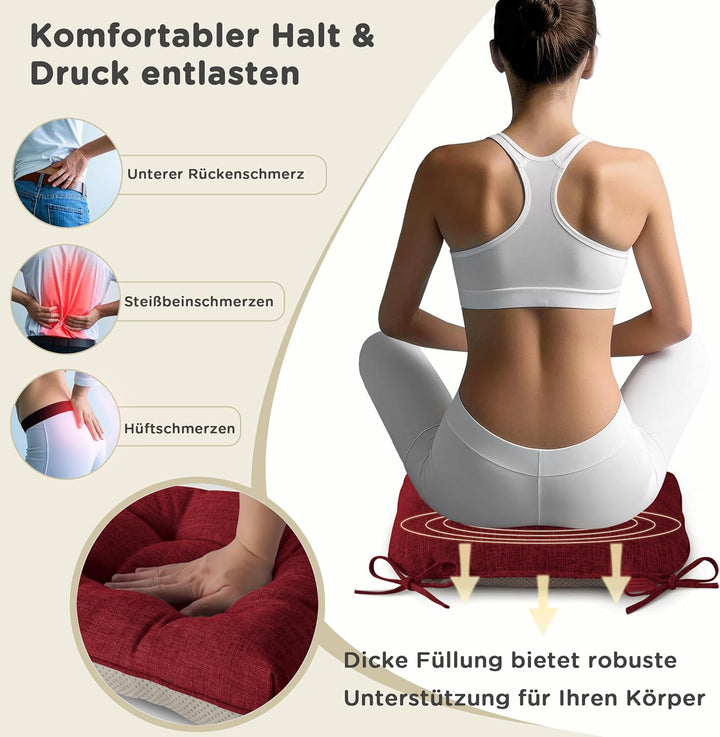 AddGrace Sitzkissen für Esszimmerstühle 4er-Pack 46x44x8cm Bordeaux | mit rutschfester Unterseite un