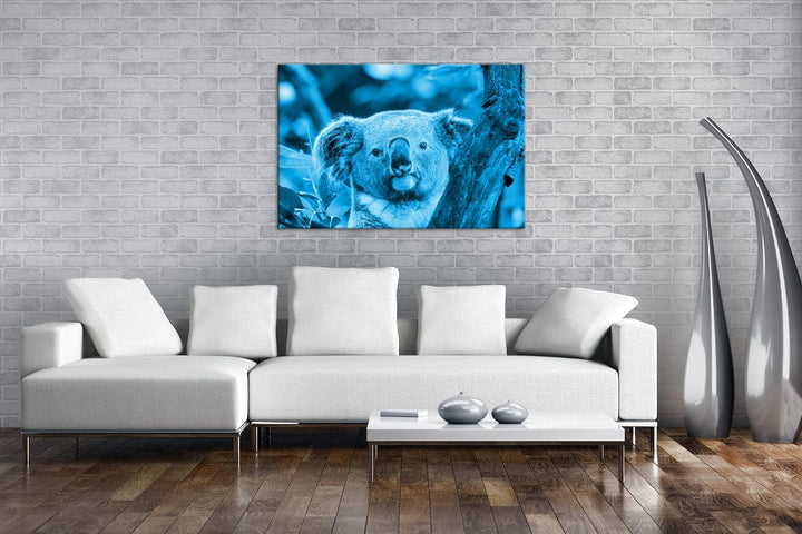 deyoli kleiner Süsser Koala Format 80x60 Effekt: Monocrome Blau als Leinwandbild, Motiv fertig gerah