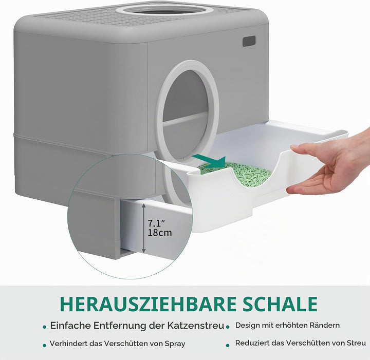YITAHOME Katzenklo mit Deckel, Grosses Geruchloses Katzentoilette Hop In, mit Herausziehbarer Schubl