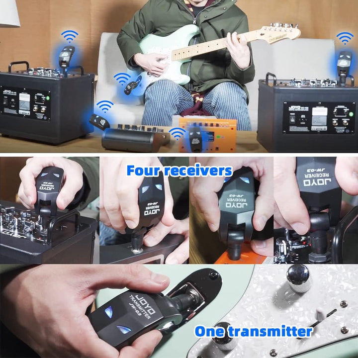JOYO 2,4 GHz Wireless Guitar System 4 Kanäle Wiederaufladbarer Audio Wireless Transmitter Receiver f