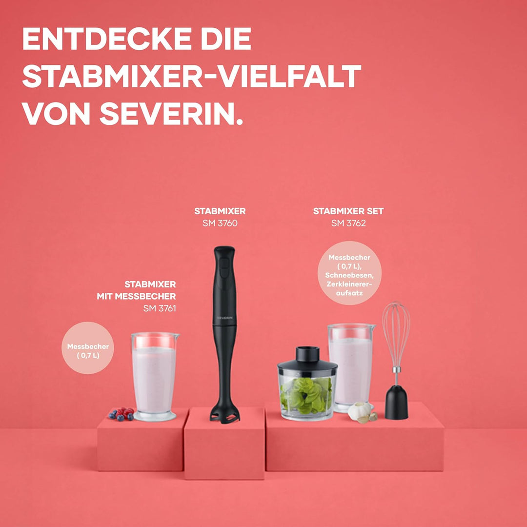 Severin Stabmixer zum Pürieren und Zerkleinern, Mixstab, abnehmbarer Mixfuss, Turbotaste, 2-Klingen-
