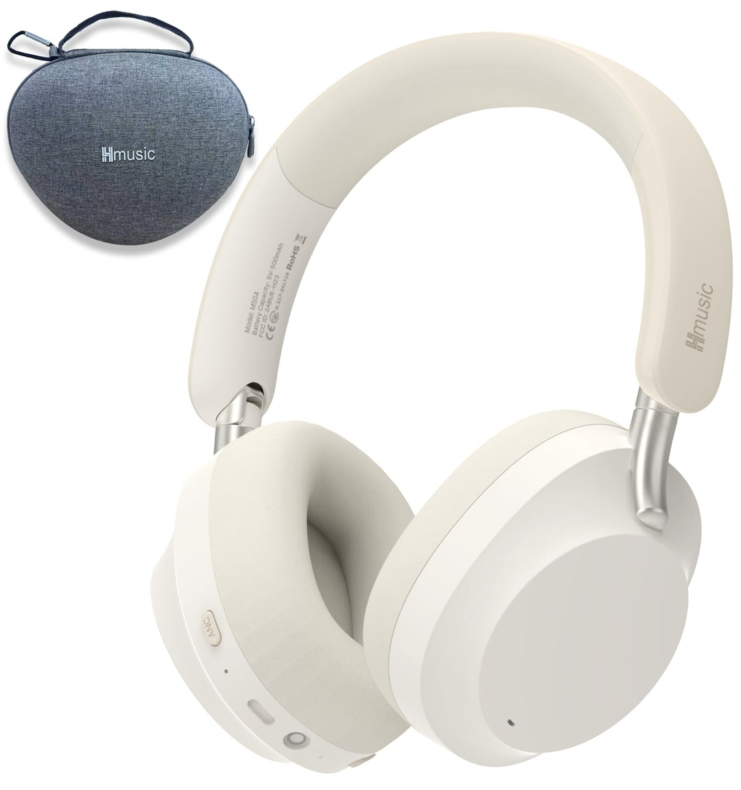 Hmusic MS04 4-Mic Aktive Noise Cancelling-Kopfhörer, 2 Mic ENC, 80H Spielzeit, Over-Ear-Bluetooth-Ko