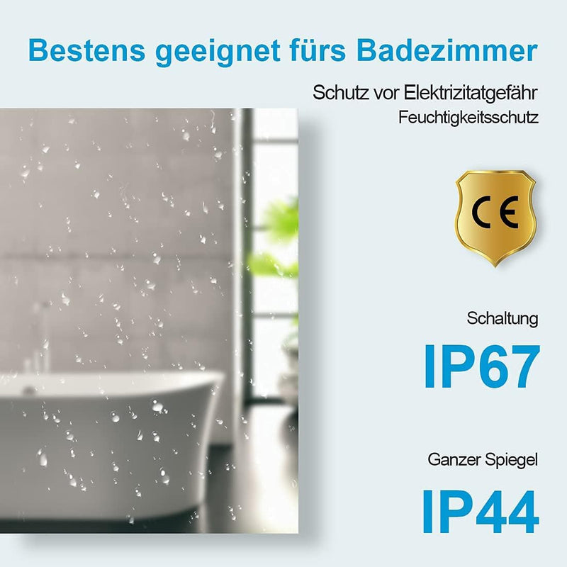 Heilmetz Badspiegel mit Beleuchtung 80x60cm Badezimmerspiegel mit Beleuchtung LED Badspiegel Warmwei