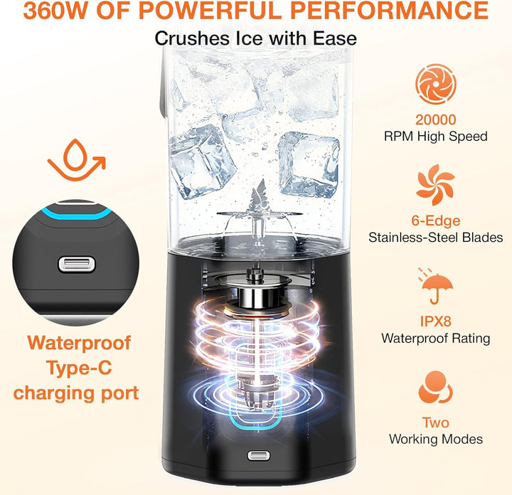 GVODE Tragbarer Mixer Smoothie Maker to go, 700ml Mini Standmixer, Kabelloser Akku Mixer für Smoothi