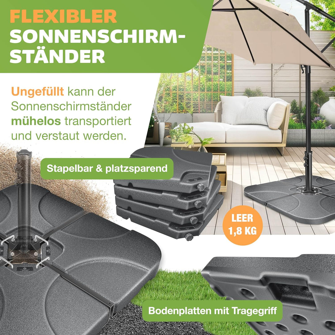 KESSER® Sonnenschirmständer 4-teilig Schirmgewicht Schirmständer für Ampelschirm Bodenkreuz 60 Liter