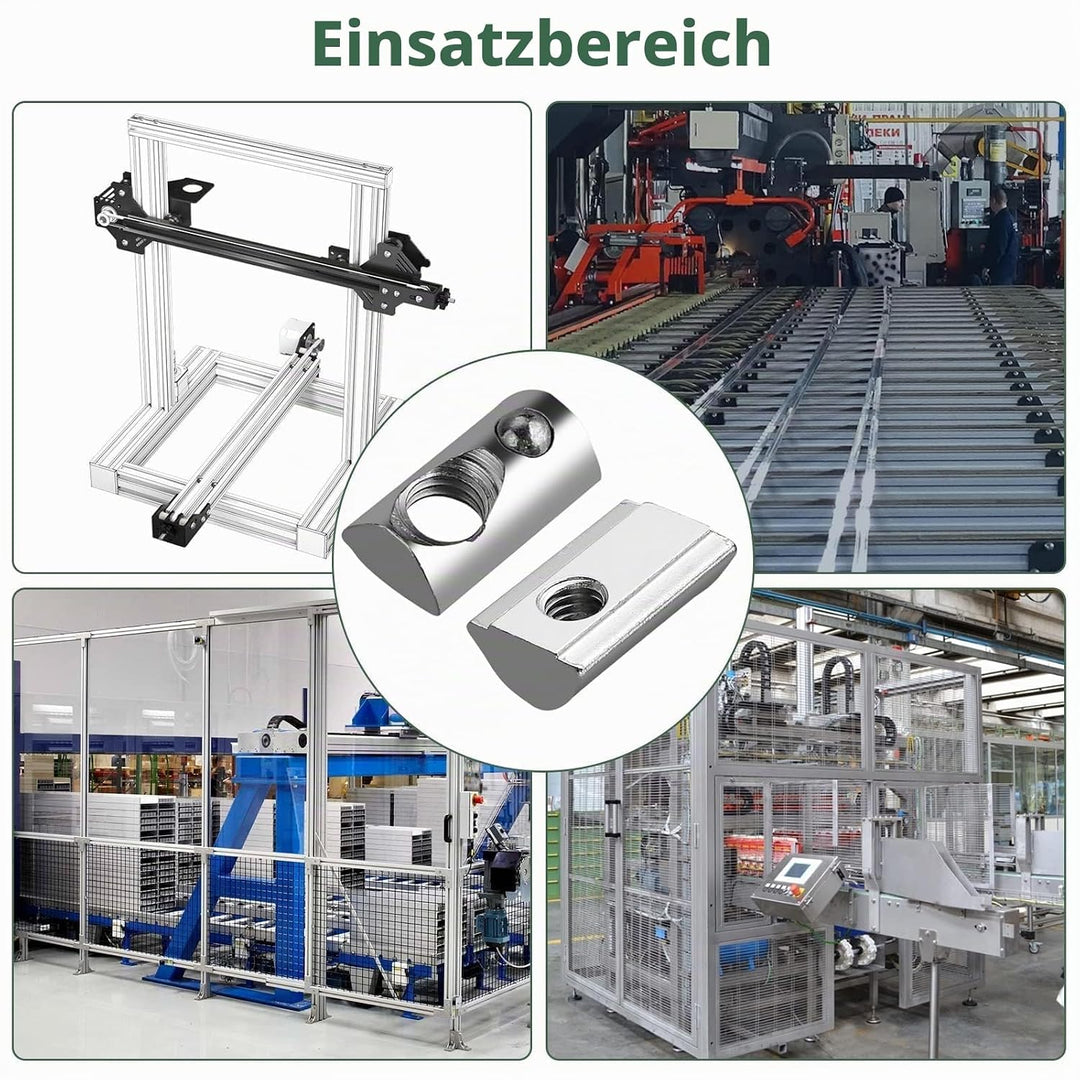 EYPINS 100x Nutensteine M5 mit Steg, Federkugel Nut 6, 20x20 Hammermutter Stahl Verzinkt Nutmuttern