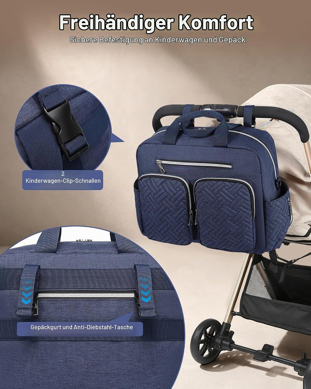 KONO Baby-Wickeltasche, stilvoll, für Mama und Papa, wandelbare Reisetasche mit isolierten Taschen G