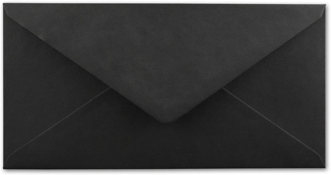 150 Brief-Umschläge Schwarz DIN Lang - 110 x 220 mm (11 x 22 cm) - Nassklebung ohne Fenster - Ideal
