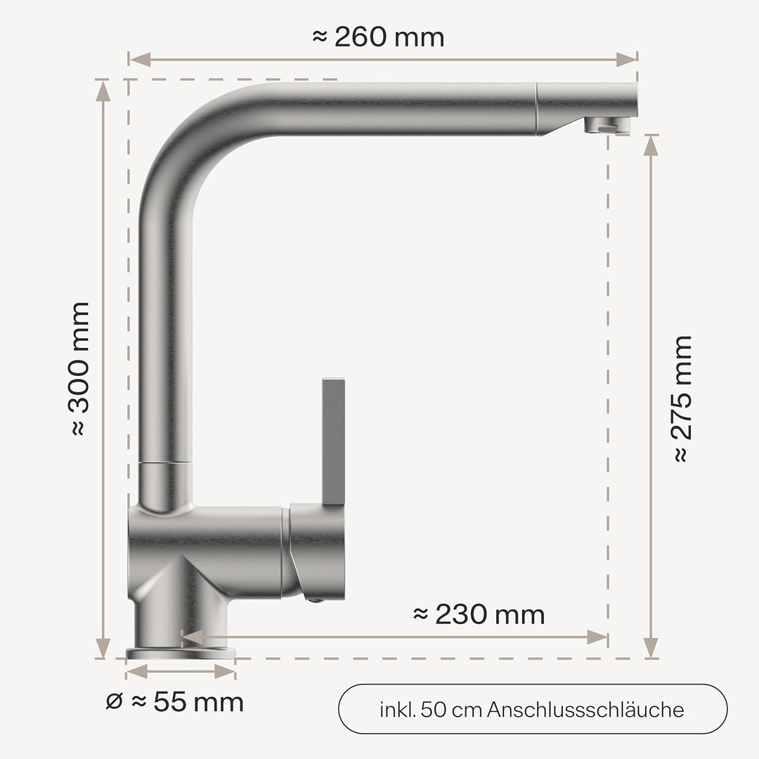WK4 Küchenarmatur - Design-Wasserhahn Küche - Edelstahl-Optik - 360° drehbar - Armatur mit Energiesp