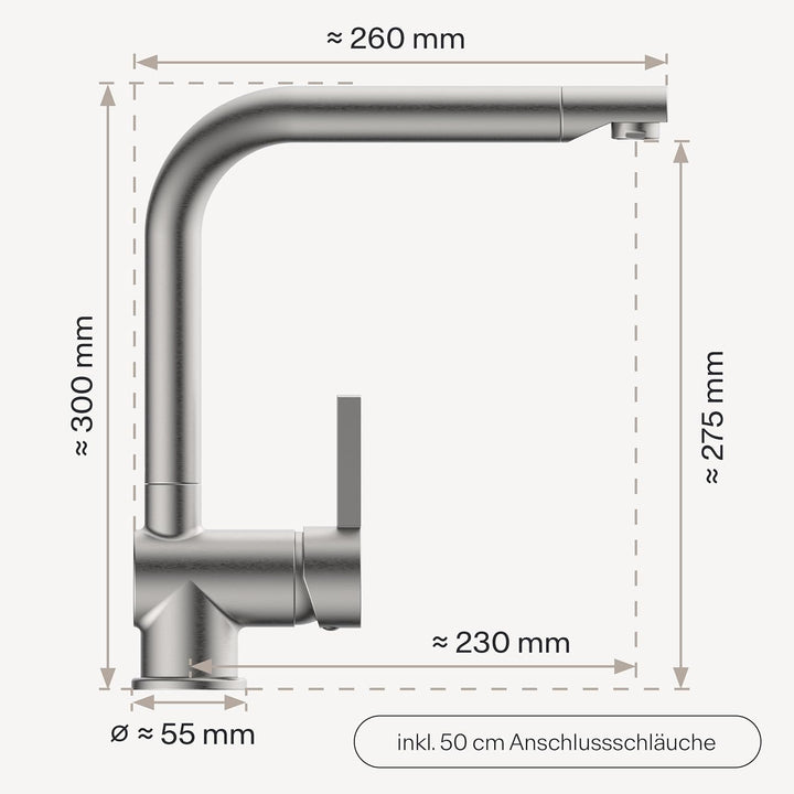 WK4 Küchenarmatur - Design-Wasserhahn Küche - Edelstahl-Optik - 360° drehbar - Armatur mit Energiesp