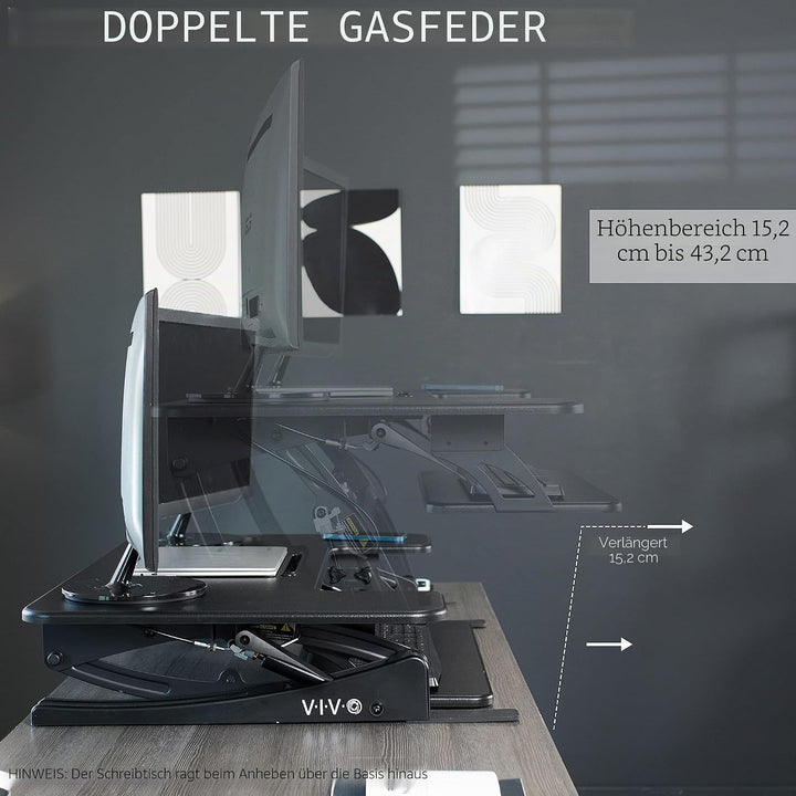 VIVO 107 cm höhenverstellbarer Steh-Schreibtisch-Aufsatz, V-Serie, schneller Steh-Sitz-Tisch-Aufsatz