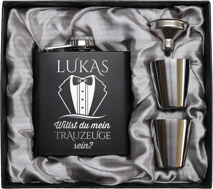 Willst du mein Trauzeuge sein? Personalisierter Flachmann für Trauzeuge als Geschenk. Trauzeuge frag