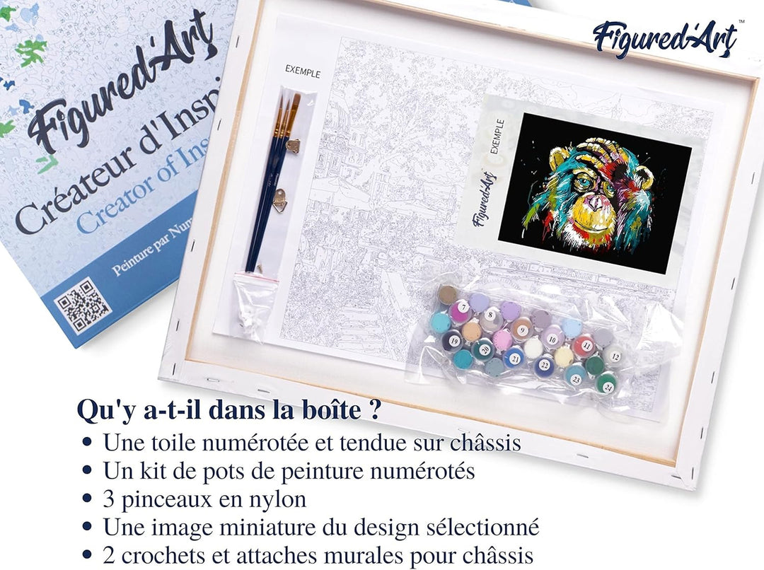 Figured'Art Malen Nach Zahlen Erwachsene Mit Rahmen Pop Art Pavian - Paint by Numbers Basteln DIY Ba