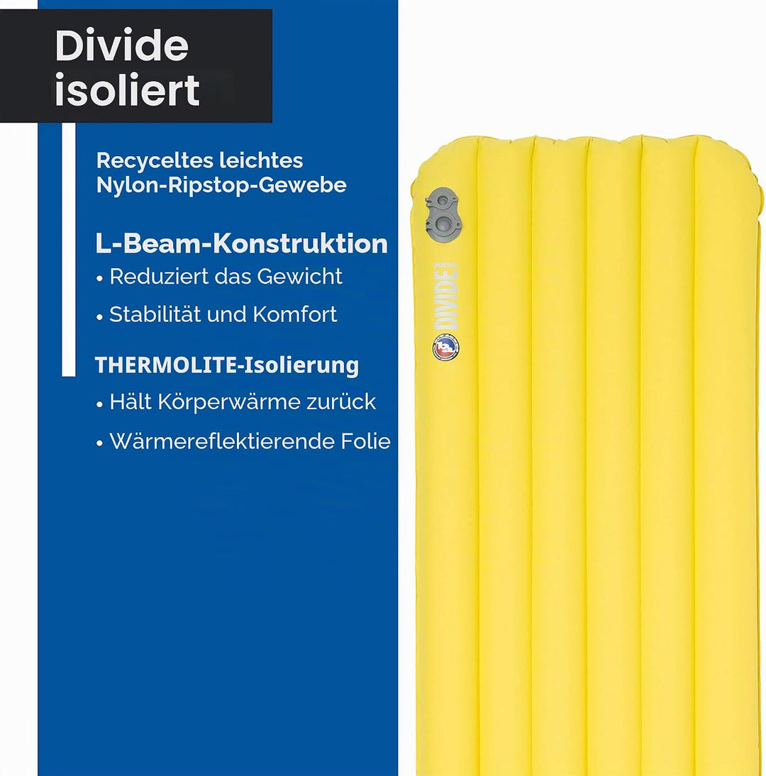 BIG AGNES Divide Insulated | leichte, kompakte 3-Jahreszeiten-Luftkammer-Isomatte | breit lang | War