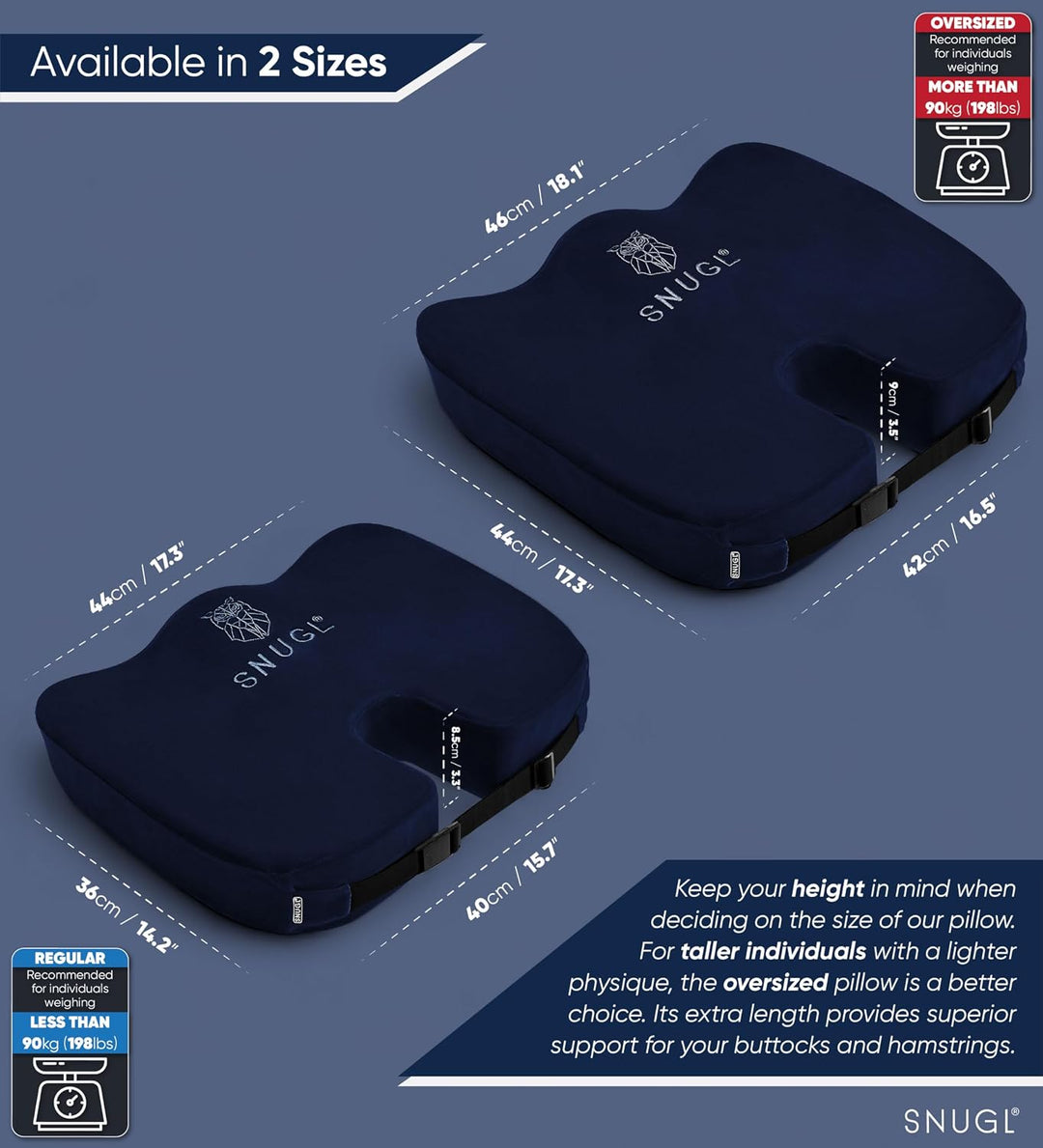 SNUGL Sitzkissen orthopädisch Memory Foam Steissbeinkissen | Stuhlkissen gegen Rückenschmerzen | Erg
