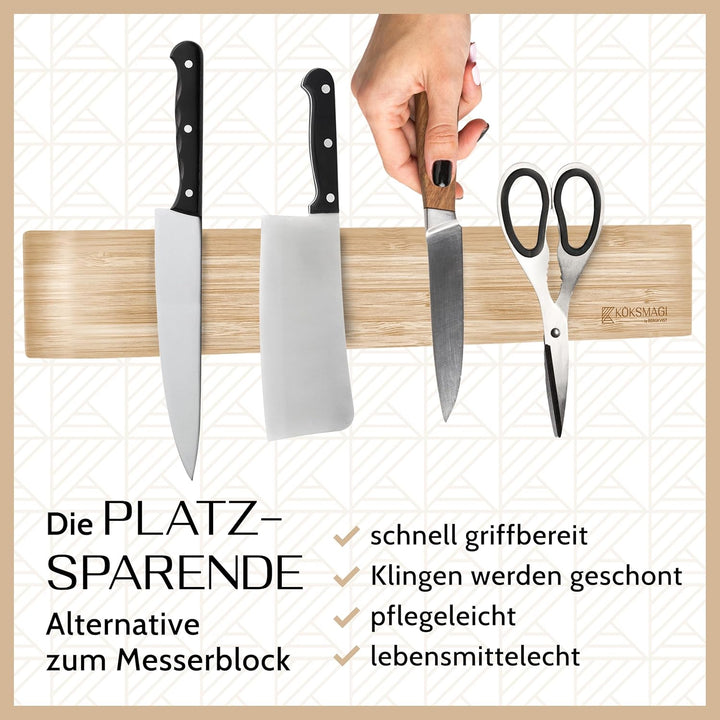 KÖKSMAGI® Magnetleiste Messer aus Bambus (50 cm) - magnetische Messerleiste mit extrem starkem Magne