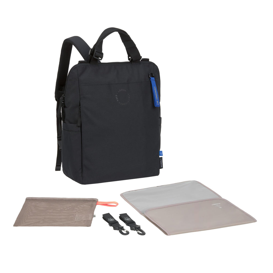 LÄSSIG Baby Wickelrucksack Wickeltasche mit Wickelunterlage, Kinderwagenbefestigung, Netztasche/GRE