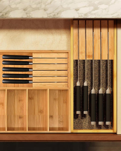 2 Stücke Holz Messerblock Ohne Messer, Messeraufbewahrung Schublade für 10 Messer, Messer Schubladen
