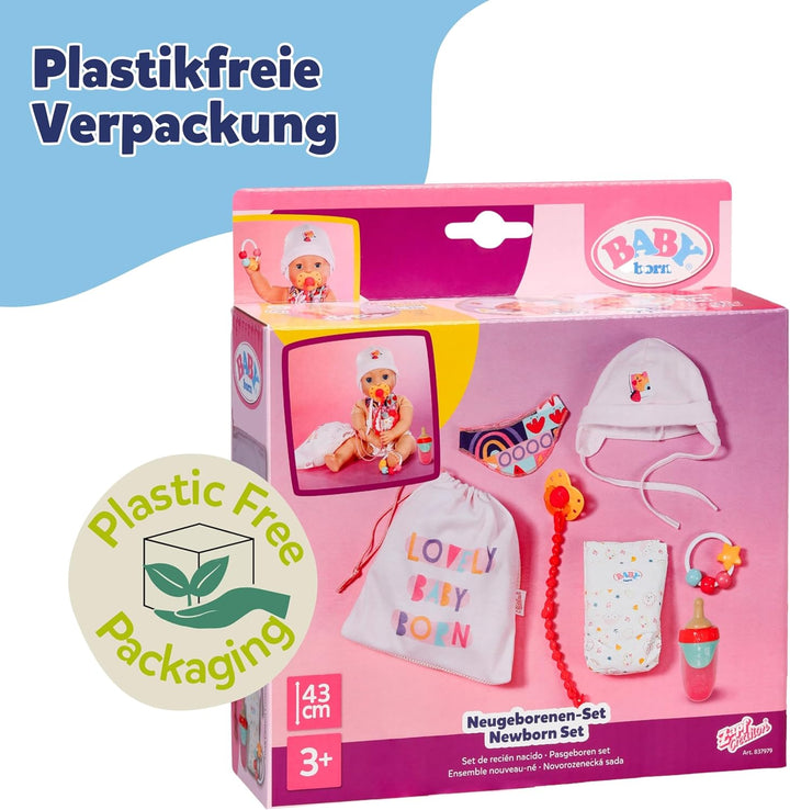 BABY born Neugeborenen-Set - Inkl. Mütze, Fläschchen, Windel, Rassel, Halstuch, Schnuller zum Verzie