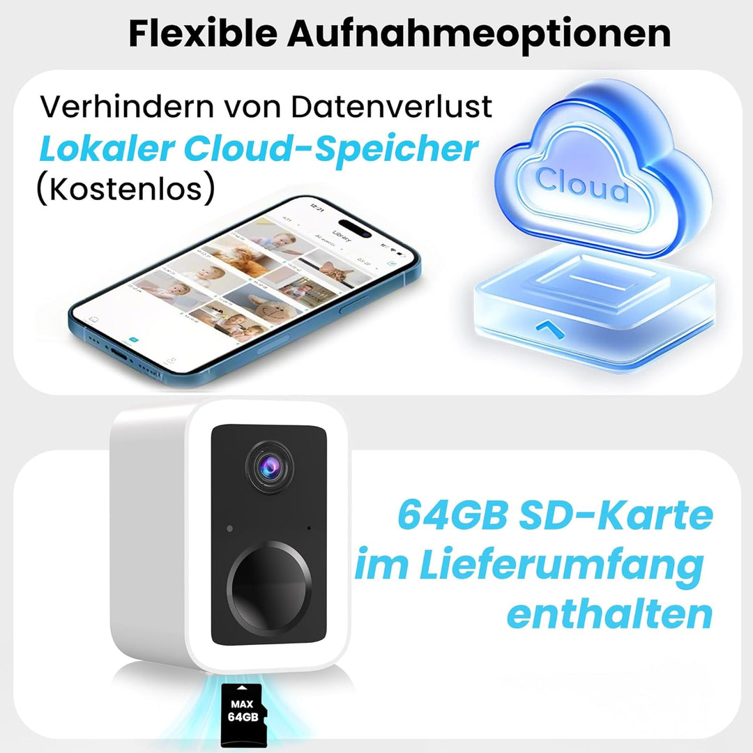 Funstorm 2K Überwachungskamera Aussen with 64G SD, Nachtsicht, 5G/2.4G WiFi | Kamera Überwachung Aus