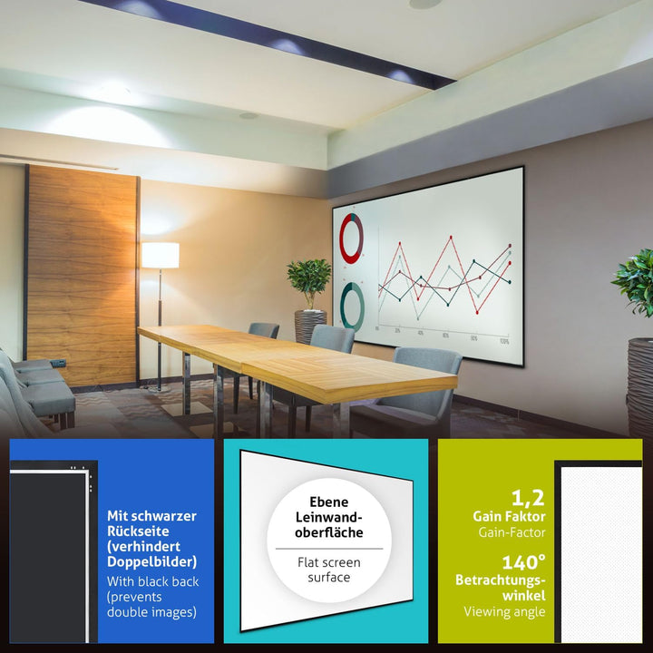 ESMART Expert UKD Akustik Rahmen-Leinwand [Grössenauswahl] 160 x 90 cm (72") 16:9 | Heimkino Beamer