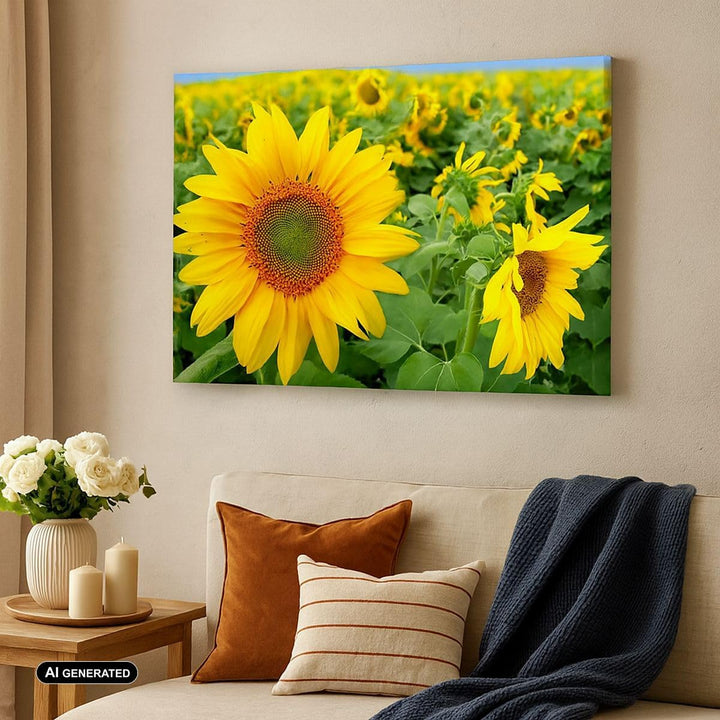 Bilder auf Leinwand 100x70cm Leinwandbild Wolken Sonnenblumen Plantagen Gross Wanddeko Bild Schlafzi