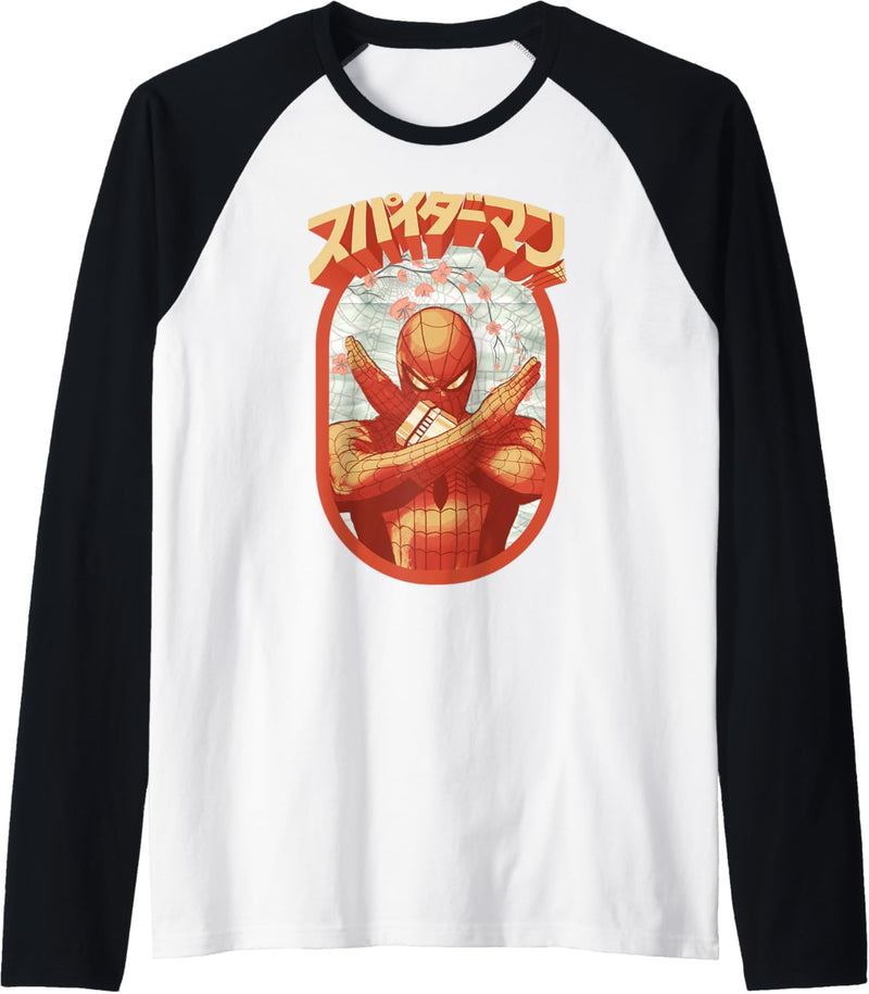 Marvel Spider-Man Retro Floral Kanji Poster Raglan