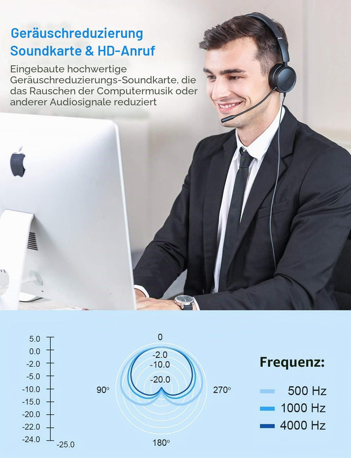 New bee PC Headset mit Mikrofon USB/3,5mm Business Headset Noise Cancelling &amp; Klare Stereo-Sound für