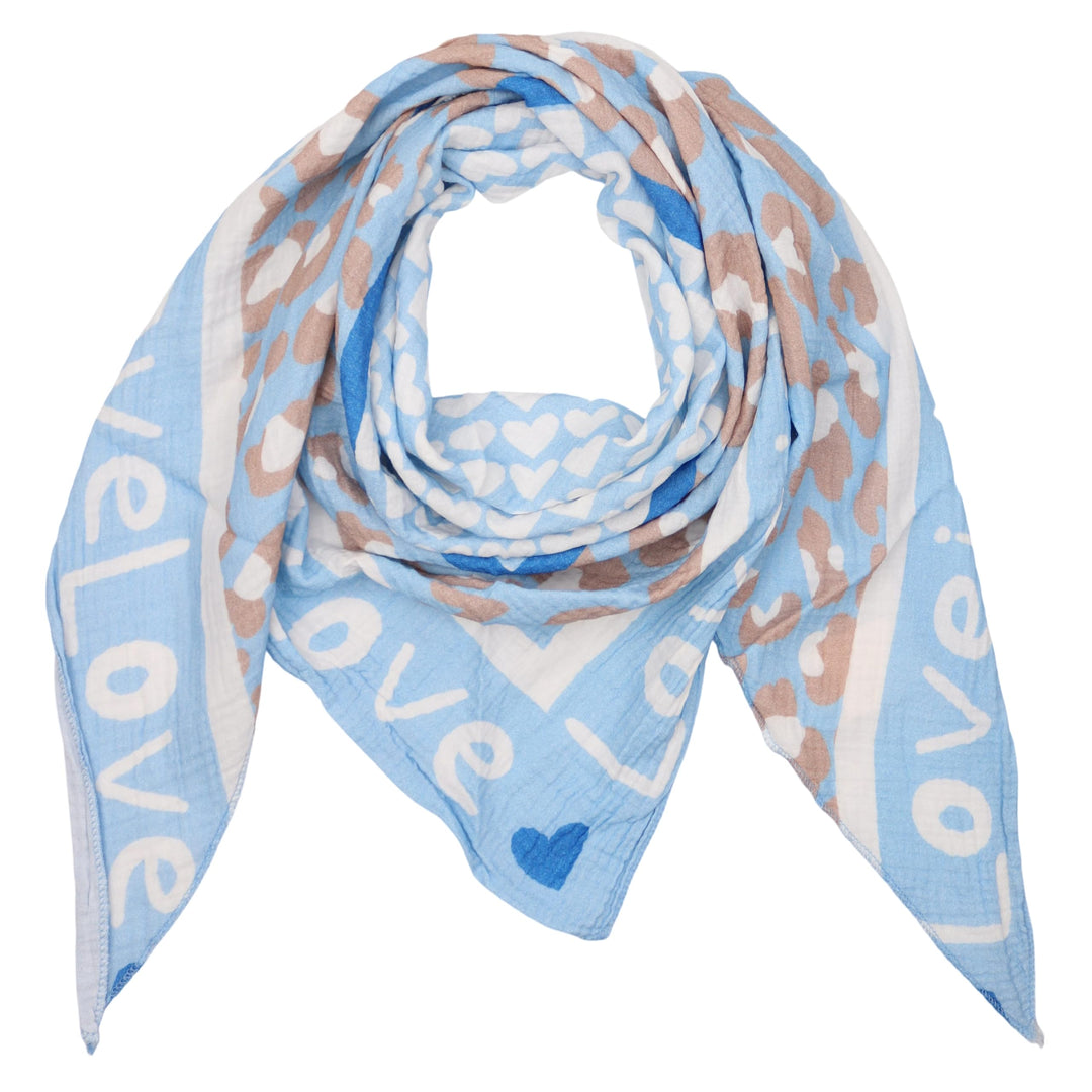 Damen Musselin Halstuch Made in Italy mit Leo Love Paisley Happy– Leichtes Dreieckstuch für Frühling