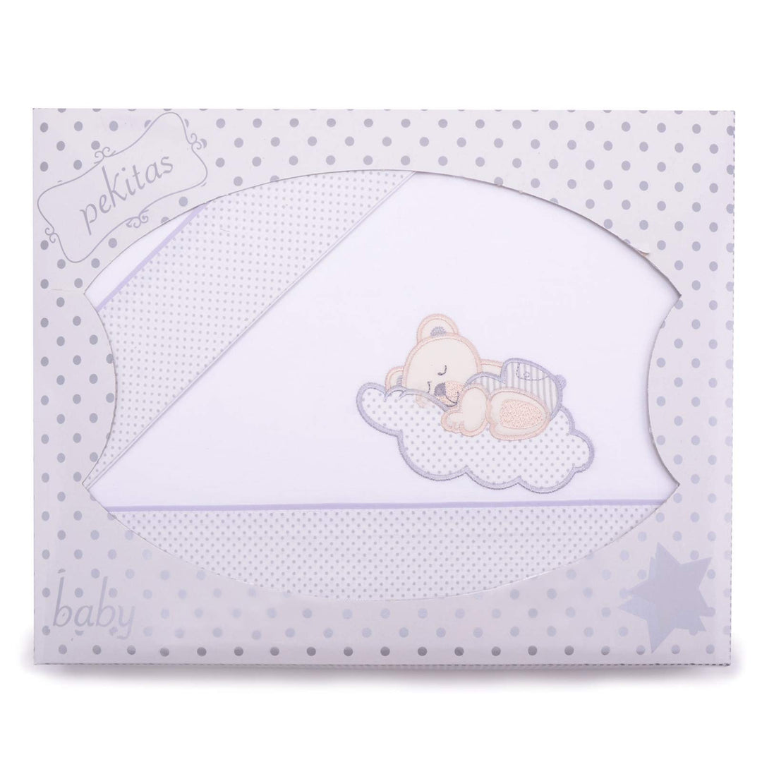 PEKITAS Bebe Bettwäsche-Set 3-Teilig Krippe Babybett Kinderbett 60x120cm 100% Baumwolle (Wolkenbär,
