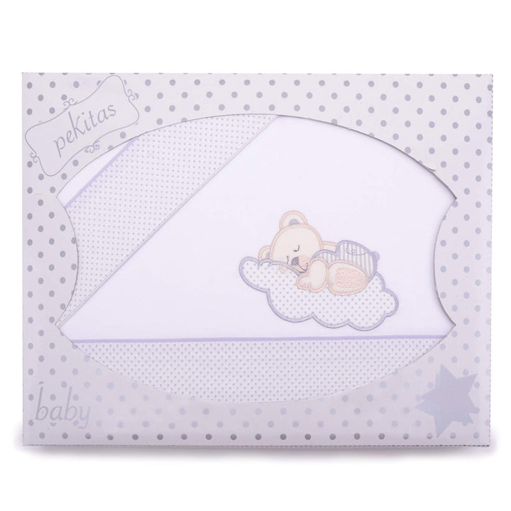 PEKITAS Bebe Bettwäsche-Set 3-Teilig Krippe Babybett Kinderbett 60x120cm 100% Baumwolle (Wolkenbär,