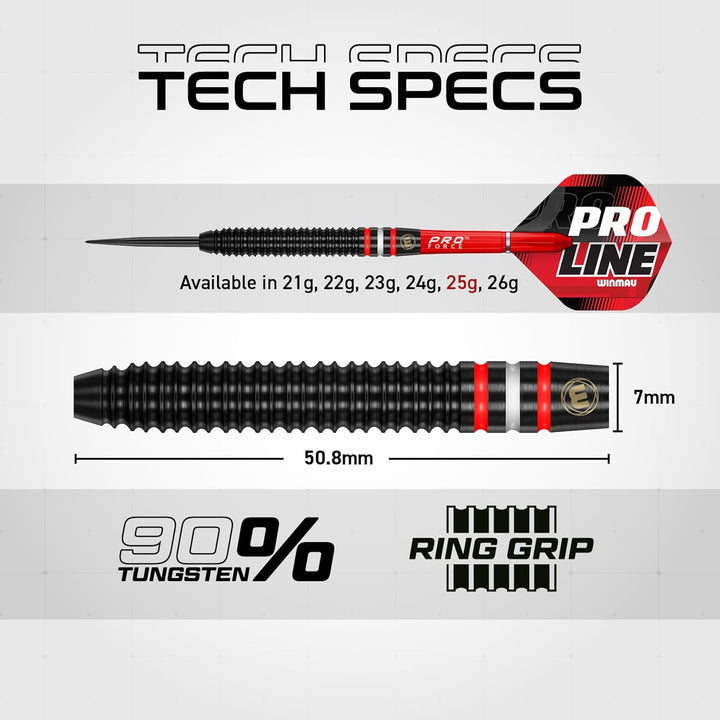 WINMAU Pro-Line Profi Wolfram Steeltip Dartpfeile Set mit Flights und Schäfte 25g Steeltip, 25g Stee
