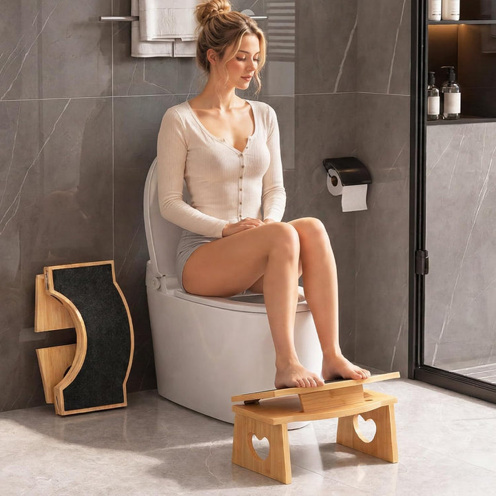 HOOBRO Klappbarer Toilettenhocker aus Bambus, Verstellbarer Klohocker mit Rutschfester Unterseite, m
