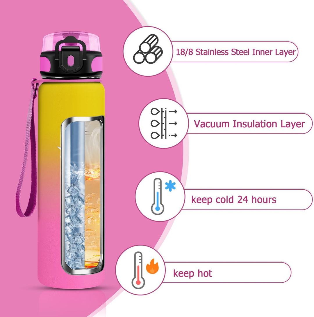 KollyKolla Thermoskanne 1L, Trinkflasche Kalt&Warm, Trinkflasche Edelstahl BPA-Frei, Doppelwandisoli