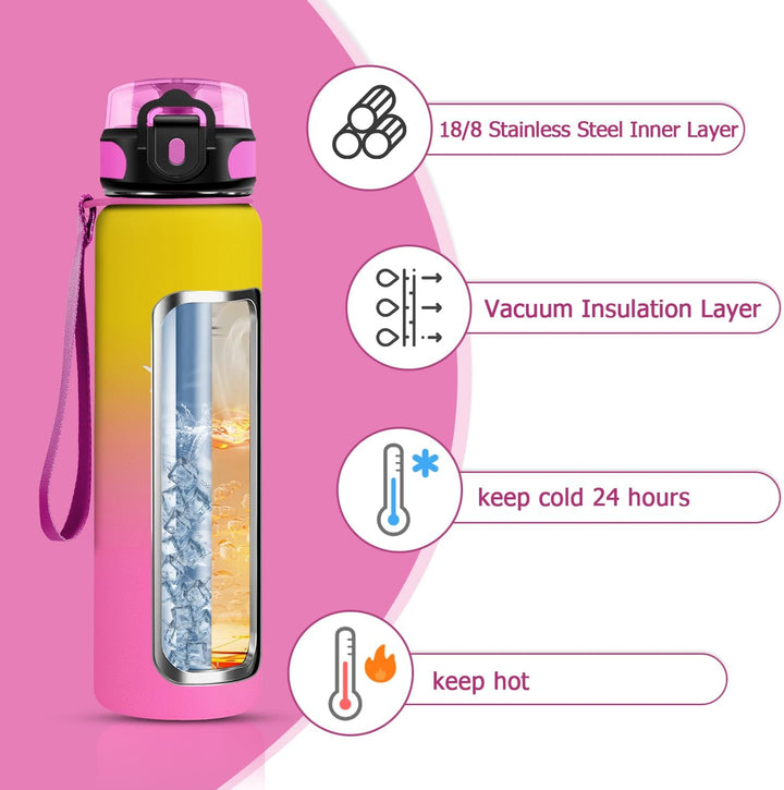 KollyKolla Thermoskanne 1L, Trinkflasche Kalt&Warm, Trinkflasche Edelstahl BPA-Frei, Doppelwandisoli