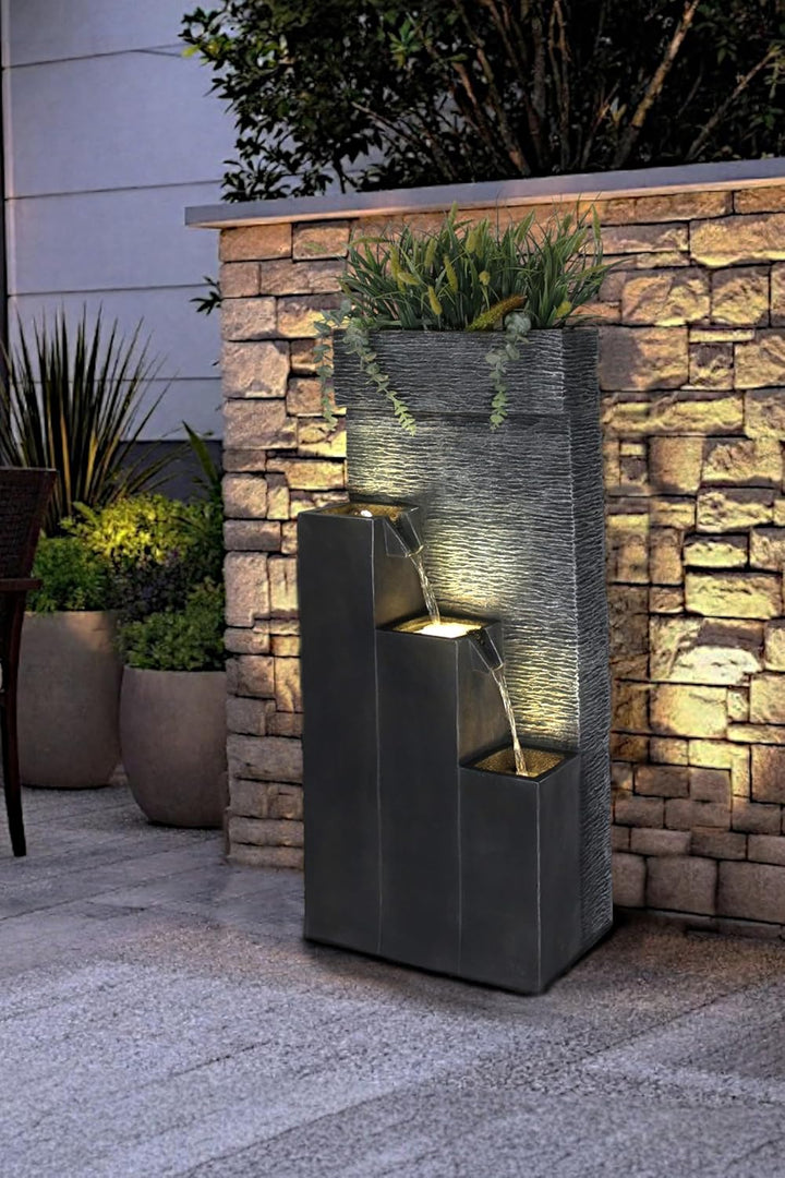 Grosser Springbrunnen BK846 mit LED Beleuchtung Gartenbrunnen mit Dekorationsbecken Kaskade (101x43x