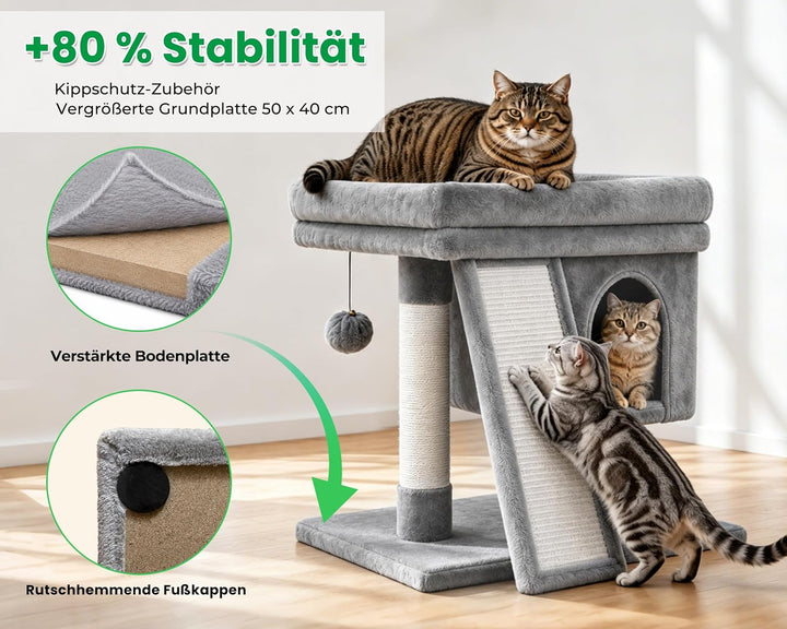Kratzbaum klein für grosse Katzen XXL - 60cm hoch, Katzenbaum mit extra grosser Plattform (40x50cm)