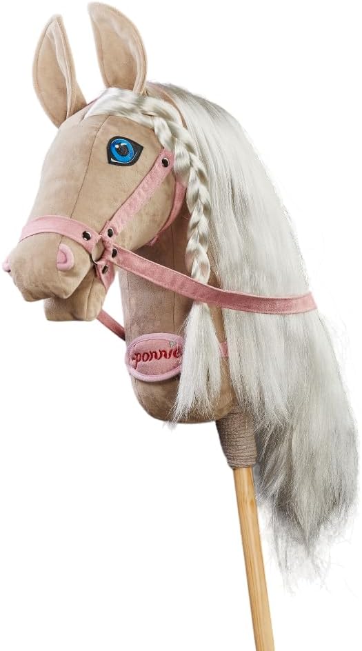 Ponnie Steckenpferd Schneerose A3, Hobby Horse, Pferde Spielzeug für Kinder, mit handgemalten Augen,