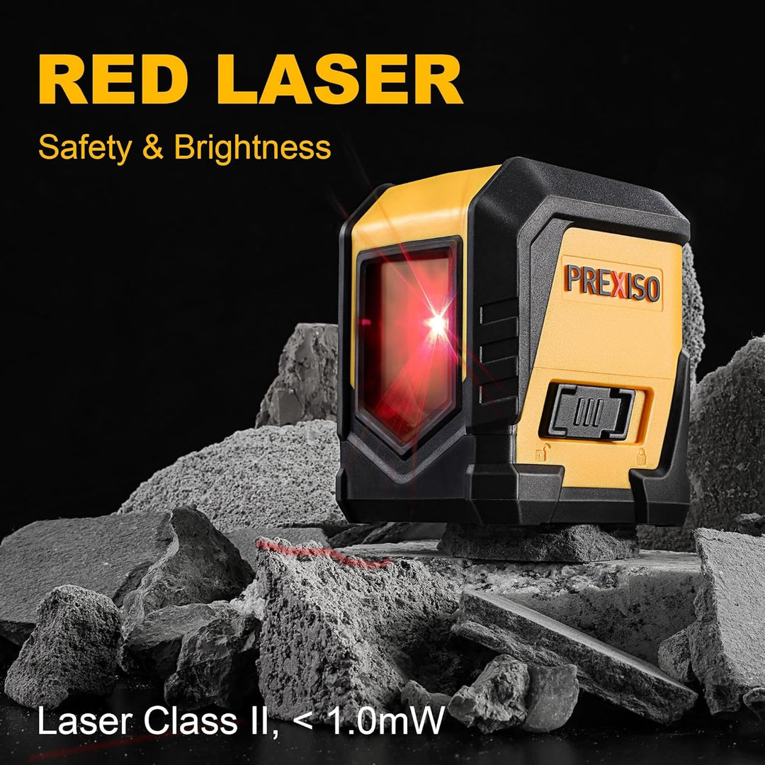 PREXISO Kreuzlinienlaser, Selbstnivellierender Linienlaser mit Rotem Laser, Inklusive 2 AA Alkaline