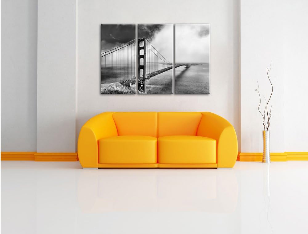 Pixxprint Golden Gate Bridge San Francisco / 3-Teilig/Gesamtmass 120cm Leinwandbild bespannt auf Hol