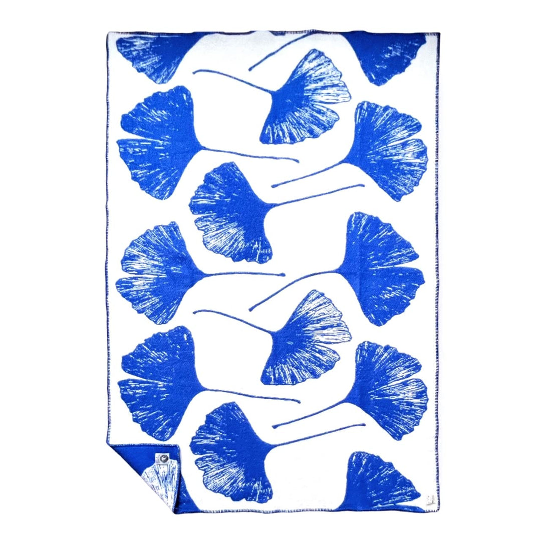 JOWOLLINA Wolldecke Plaid aus Norwegischer Wolle 130x200 cm, Ginkgo Princess Blue Ginkgo Princesss B