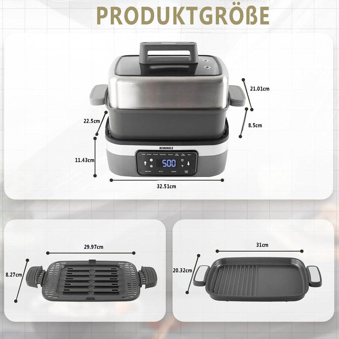 AEWHALE 8-in-1 Multikocher mit Air Fryer 4.25L, Reiskocher, Slow Cooker, Dampfgarer& Warmhaltefunkti