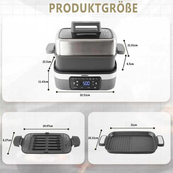 AEWHALE 8-in-1 Multikocher mit Air Fryer 4.25L, Reiskocher, Slow Cooker, Dampfgarer& Warmhaltefunkti
