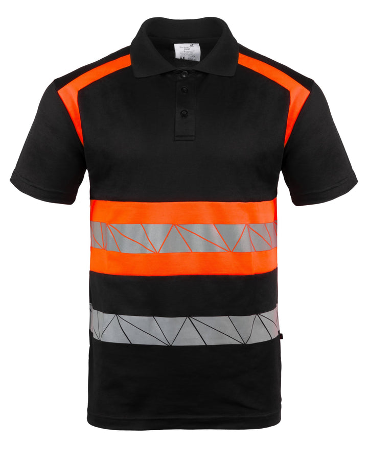Warnschutz T-Shirt Polo - Atmungsaktiv mit Reflexstreifen und Baumwolle - Warn Tshirt Herren XL Schw