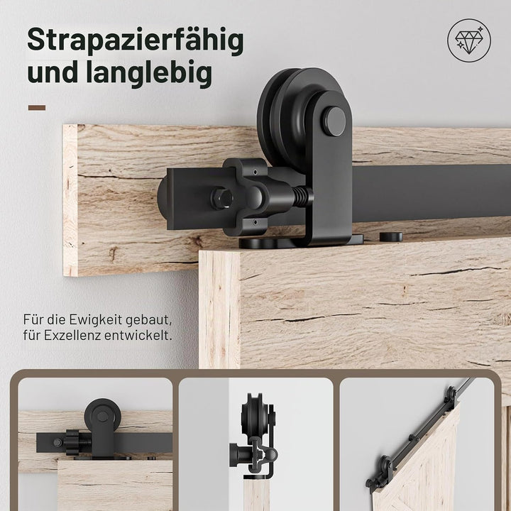 Schiebetürbeschlag 214cm Schiebetüren Schiebetürsystem Komplettset Laufschiene Rollen Set Schwarz fü