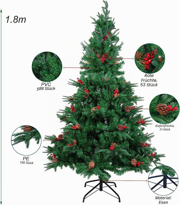 himaly Künstliche Weihnachtsbäume 180 cm mit 688 Spitzen, PVC/PE Material Naturgetreue Tannenbaum kü