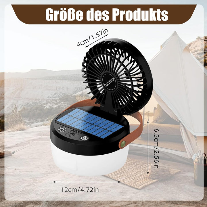 Solar Camping Ventilator, USB Rechargeable Fan, Tischventilator akku Ventilator Camping Campinglampe