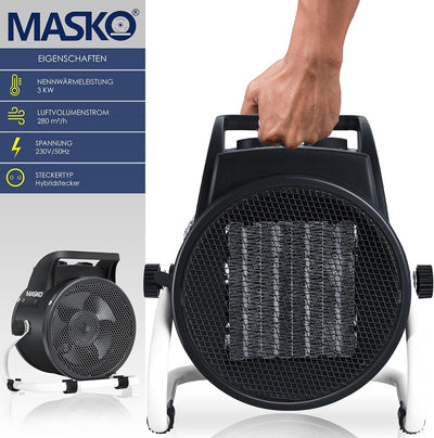 Masko® Elektroheizer Heizlüfter Bauheizer 3KW Keramik Heizstrahler 3000 Watt Elektroheizgebläse elek