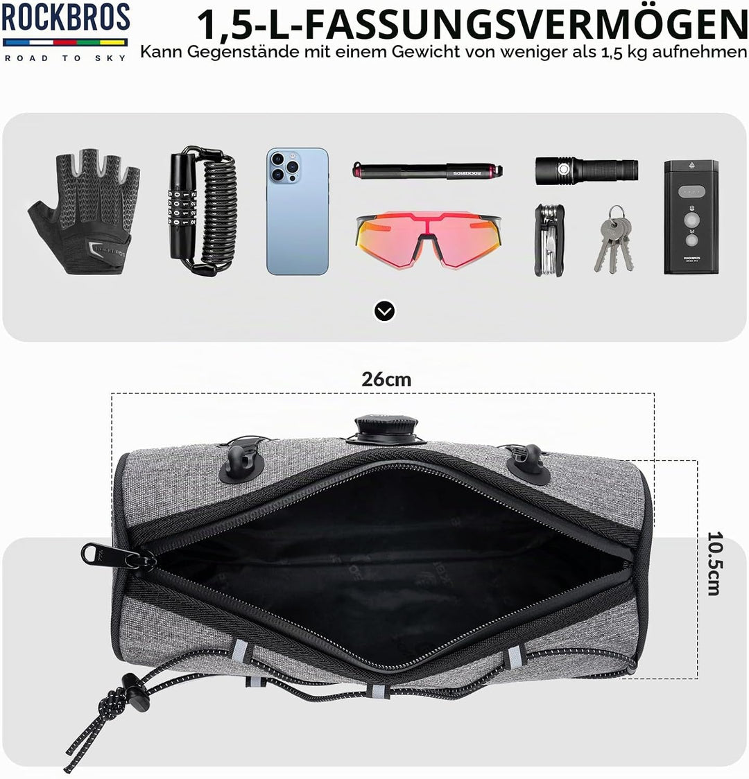 ROCKBROS Road to Sky Fahrrad Lenkertasche Fahrradtasche Lenker Vordertasche 1,5L Wasserabweisend Ref